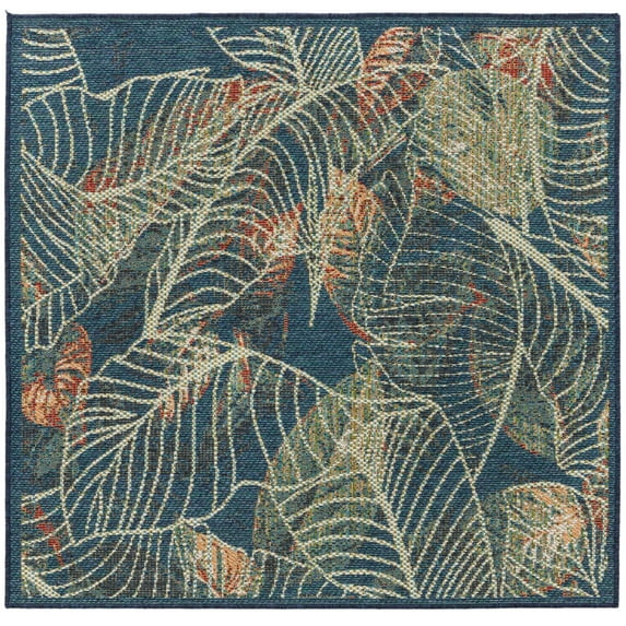 Rugs.com Baja Outdoor Collection Rug – 5 Ft Square Blue Medium Rug Perfect For Living Rooms, Kitchens, Entryways