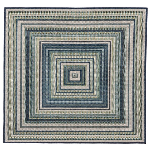Rugs.com Baja Outdoor Collection Rug – 5 Ft Square Blue Medium Rug Perfect For Living Rooms, Kitchens, Entryways