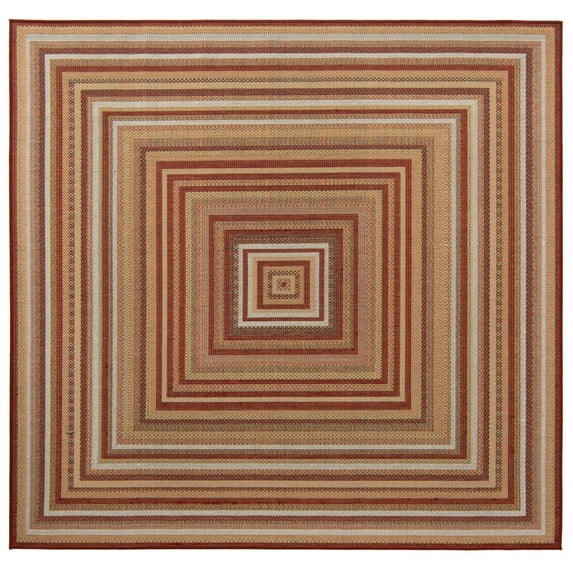 Rugs.com Baja Outdoor Collection Rug – 5 Ft Square Burgundy Medium Rug Perfect For Living Rooms, Kitchens, Entryways