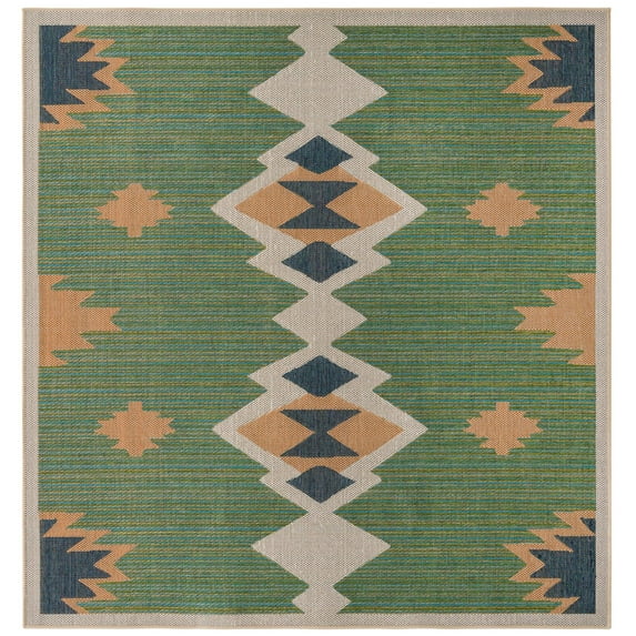 Rugs.com Baja Outdoor Collection Rug – 5 Ft Square Green Medium Rug Perfect For Living Rooms, Kitchens, Entryways