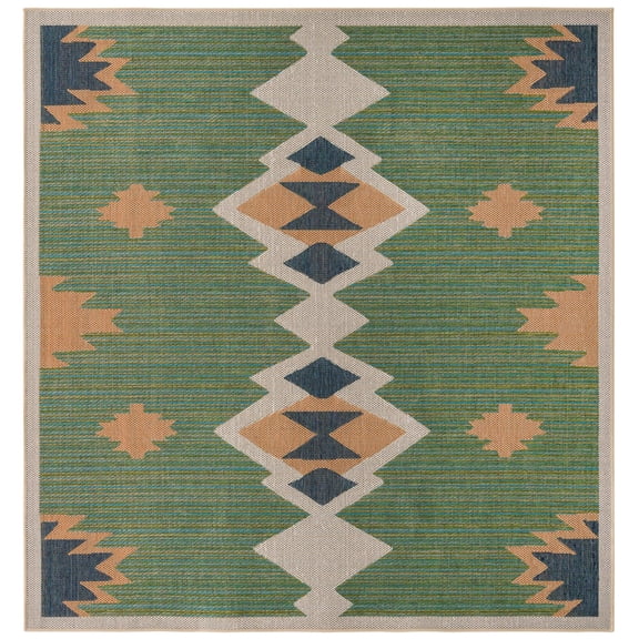 Rugs.com Baja Outdoor Collection Rug – 5 Ft Square Green Medium Rug Perfect For Living Rooms, Kitchens, Entryways