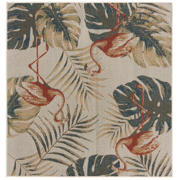 Rugs.com Baja Outdoor Collection Rug – 5 Ft Square Ivory Medium Rug Perfect For Living Rooms, Kitchens, Entryways