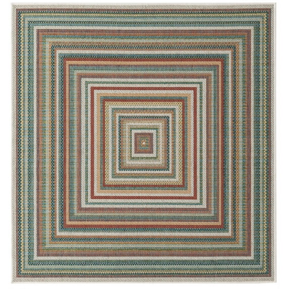 Rugs.com Baja Outdoor Collection Rug – 5 Ft Square Multi Medium Rug Perfect For Living Rooms, Kitchens, Entryways