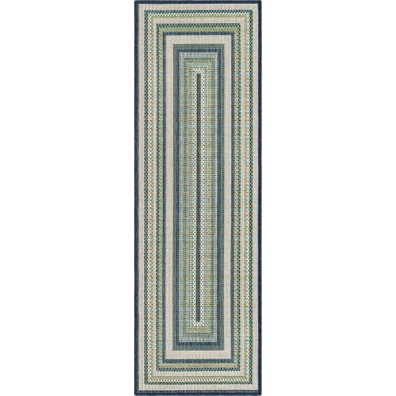 Rugs.com Baja Outdoor Collection Rug – 6 Ft Runner Blue Medium Rug Perfect For Hallways, Entryways