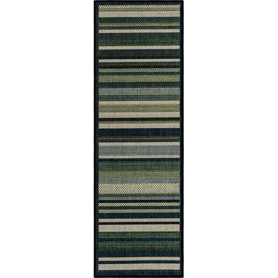 Rugs.com Baja Outdoor Collection Rug – 6 Ft Runner Blue Medium Rug Perfect For Hallways, Entryways