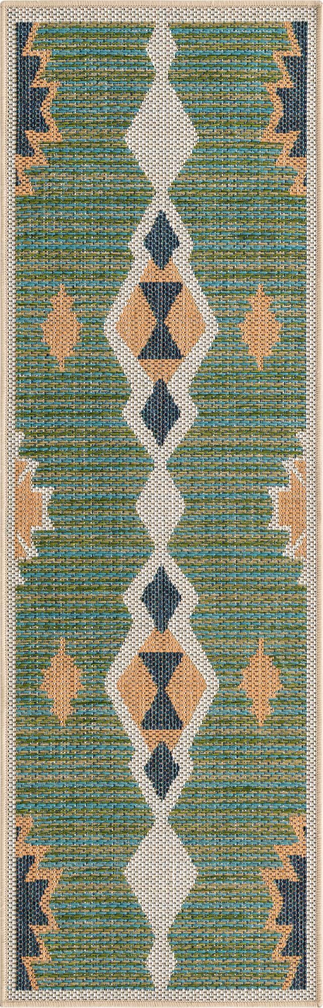 Rugs.com Baja Outdoor Collection Rug – 6 Ft Runner Green Medium Rug Perfect For Hallways, Entryways
