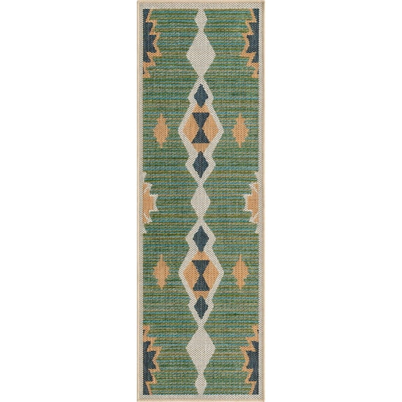 Rugs.com Baja Outdoor Collection Rug – 6 Ft Runner Green Medium Rug Perfect For Hallways, Entryways
