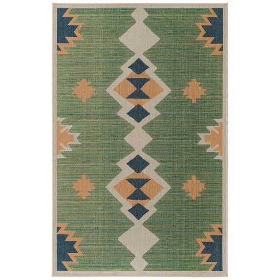 Rugs.com Baja Outdoor Collection Rug – 6' x 9' Green Medium Rug Perfect For Bedrooms, Dining Rooms, Living Rooms