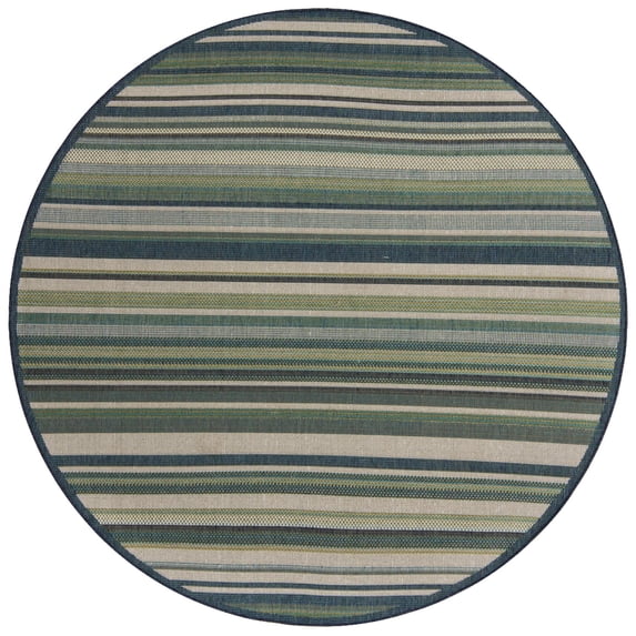 Rugs.com Baja Outdoor Collection Rug – 8 Ft Round Blue Medium Rug Perfect For Kitchens, Dining Rooms
