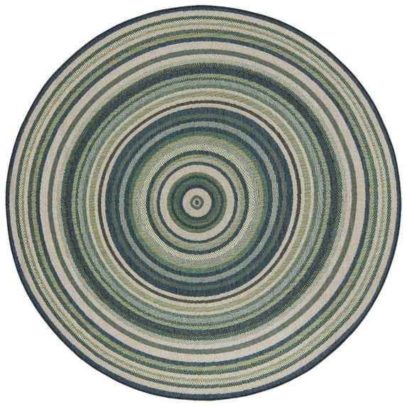 Rugs.com Baja Outdoor Collection Rug – 8 Ft Round Blue Medium Rug Perfect For Kitchens, Dining Rooms