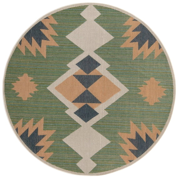 Rugs.com Baja Outdoor Collection Rug – 8 Ft Round Green Medium Rug Perfect For Kitchens, Dining Rooms