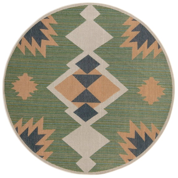 Rugs.com Baja Outdoor Collection Rug – 8 Ft Round Green Medium Rug Perfect For Kitchens, Dining Rooms
