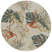 Rugs.com Baja Outdoor Collection Rug – 8 Ft Round Ivory Medium Rug Perfect For Kitchens, Dining Rooms