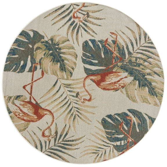 Rugs.com Baja Outdoor Collection Rug – 8 Ft Round Ivory Medium Rug Perfect For Kitchens, Dining Rooms