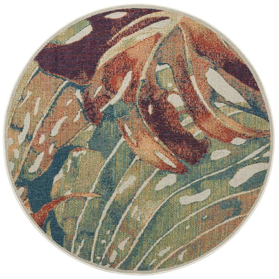 Rugs.com Baja Outdoor Collection Rug – 8 Ft Round Multi Medium Rug Perfect For Kitchens, Dining Rooms