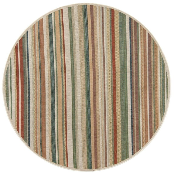 Rugs.com Baja Outdoor Collection Rug – 8 Ft Round Multi Medium Rug Perfect For Kitchens, Dining Rooms