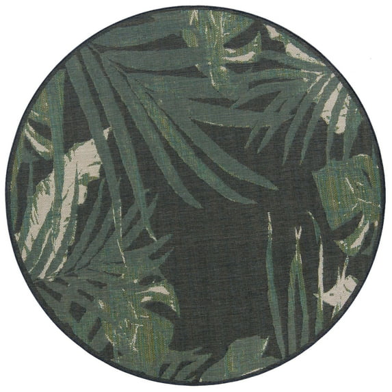 Rugs.com Baja Outdoor Collection Rug – 8 Ft Round Navy Blue Medium Rug Perfect For Kitchens, Dining Rooms