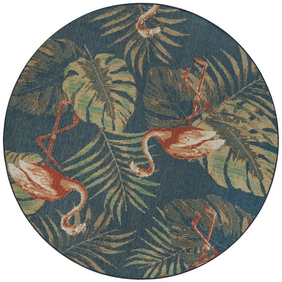 Rugs.com Baja Outdoor Collection Rug – 8 Ft Round Navy Blue Medium Rug Perfect For Kitchens, Dining Rooms