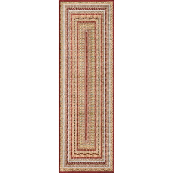 Rugs.com Baja Outdoor Collection Rug – 8 Ft Runner Burgundy Medium Rug Perfect For Hallways, Entryways
