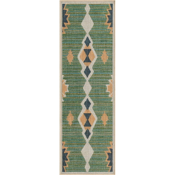 Rugs.com Baja Outdoor Collection Rug – 8 Ft Runner Green Medium Rug Perfect For Hallways, Entryways