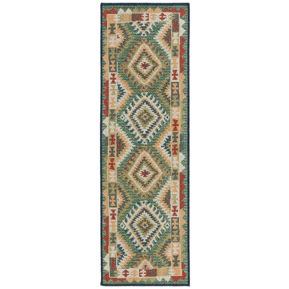 Rugs.com Baja Outdoor Collection Rug – 8 Ft Runner Green Medium Rug Perfect For Hallways, Entryways