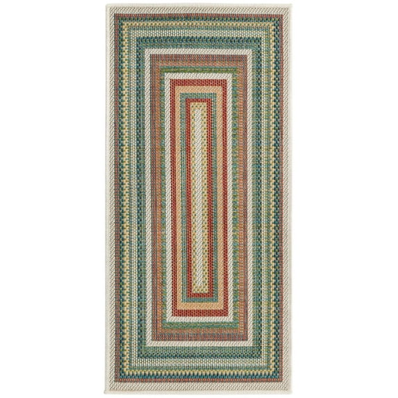 Rugs.com Baja Outdoor Collection Rug – 8 Ft Runner Multi Medium Rug Perfect For Hallways, Entryways