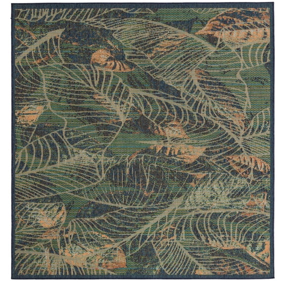 Rugs.com Baja Outdoor Collection Rug – 8 Ft Square Blue Medium Rug Perfect For Living Rooms, Kitchens, Entryways