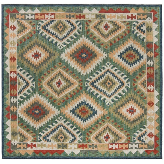 Rugs.com Baja Outdoor Collection Rug – 8 Ft Square Green Medium Rug Perfect For Living Rooms, Kitchens, Entryways