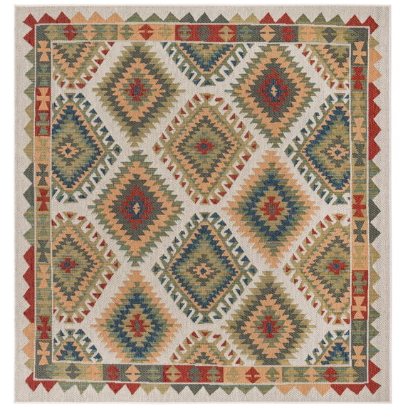 Rugs.com Baja Outdoor Collection Rug – 8 Ft Square Ivory Medium Rug Perfect For Living Rooms, Kitchens, Entryways