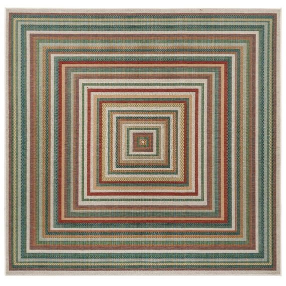 Rugs.com Baja Outdoor Collection Rug – 8 Ft Square Multi Medium Rug Perfect For Living Rooms, Kitchens, Entryways