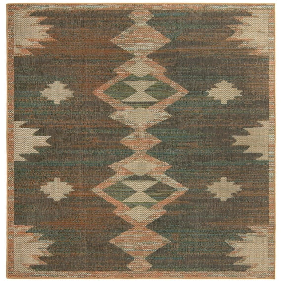 Rugs.com Baja Outdoor Collection Rug – 8 Ft Square Multi Medium Rug Perfect For Living Rooms, Kitchens, Entryways