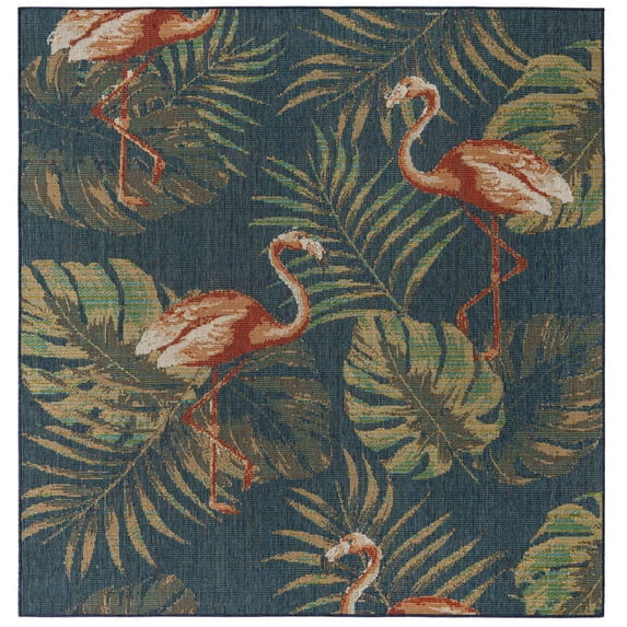 Rugs.com Baja Outdoor Collection Rug – 8 Ft Square Navy Blue Medium Rug Perfect For Living Rooms, Kitchens, Entryways