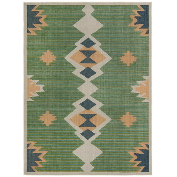 Rugs.com Baja Outdoor Collection Rug – 8' x 10' Green Medium Rug Perfect For Living Rooms, Large Dining Rooms, Open Floorplans