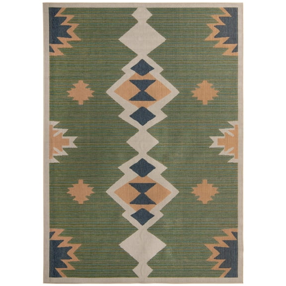 Rugs.com Baja Outdoor Collection Rug – 9' x 12' Green Medium Rug Perfect For Living Rooms, Large Dining Rooms, Open Floorplans