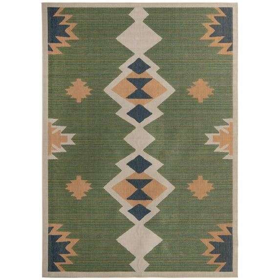 Rugs.com Baja Outdoor Collection Rug – 9' x 12' Green Medium Rug Perfect For Living Rooms, Large Dining Rooms, Open Floorplans