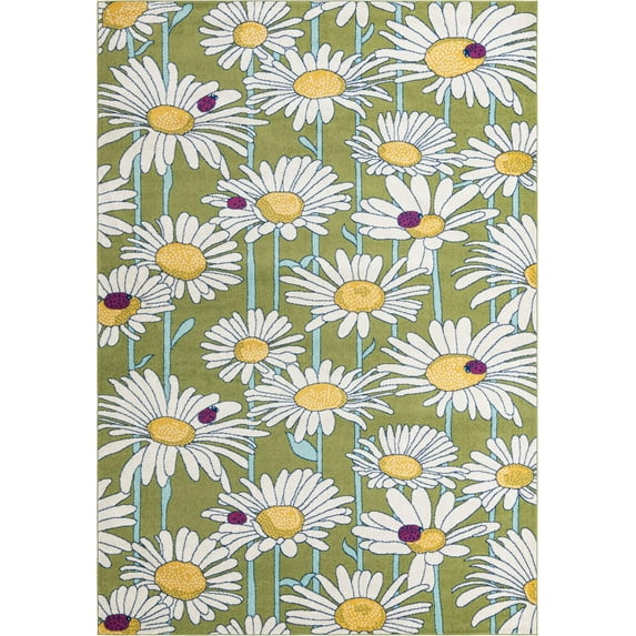 Rugs.com Bloom Collection Rug – 10' x 14' Green Medium-Pile Rug Perfect For Living Rooms, Large Dining Rooms, Open Floorplans