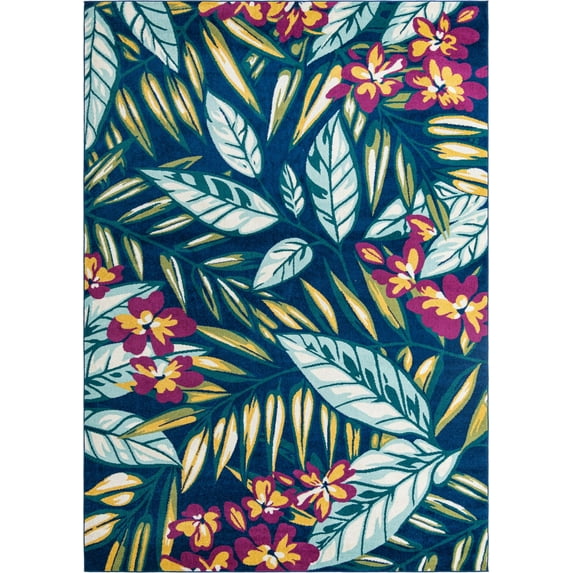 Rugs.com Bloom Collection Rug – 10' x 14' Navy Blue Medium-Pile Rug Perfect For Living Rooms, Large Dining Rooms, Open Floorplans