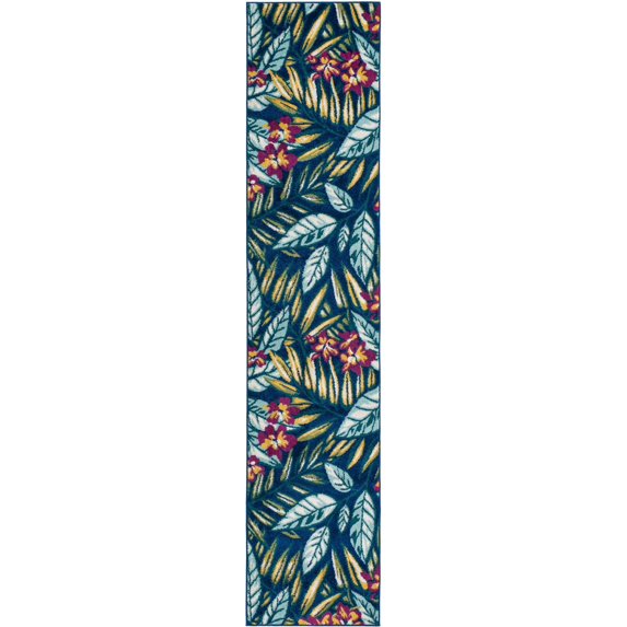 Rugs.com Bloom Collection Rug – 12 Ft Runner Navy Blue Medium-Pile Rug Perfect For Hallways, Entryways