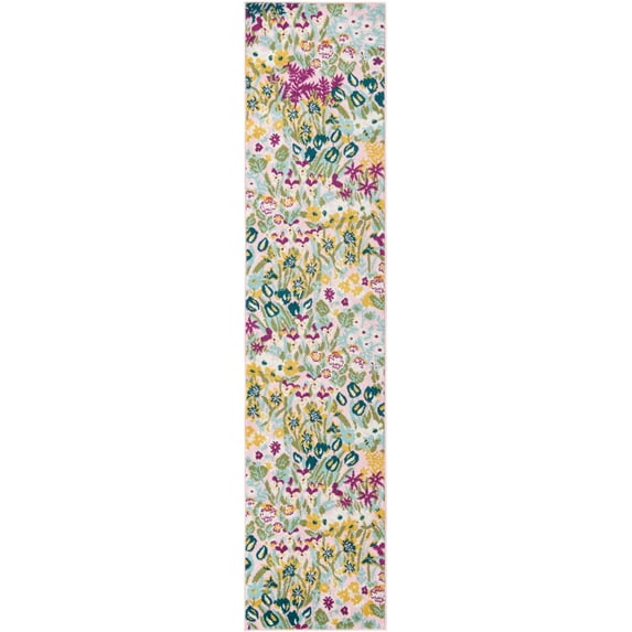 Rugs.com Bloom Collection Rug – 12 Ft Runner Pink Medium-Pile Rug Perfect For Hallways, Entryways