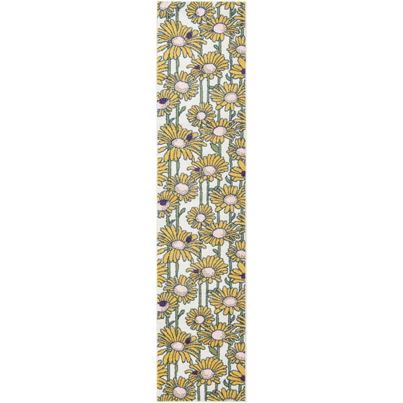 Rugs.com Bloom Collection Rug – 12 Ft Runner White Medium-Pile Rug Perfect For Hallways, Entryways