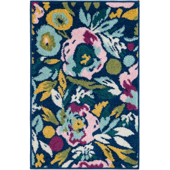 Rugs.com Bloom Collection Rug – 2' x 3' Navy Blue Medium-Pile Rug Perfect For Entryways, Kitchens, Breakfast Nooks, Accent Pieces