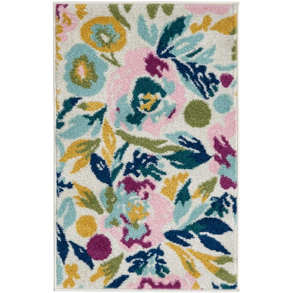 Rugs.com Bloom Collection Rug – 2' x 3' White Medium-Pile Rug Perfect For Entryways, Kitchens, Breakfast Nooks, Accent Pieces