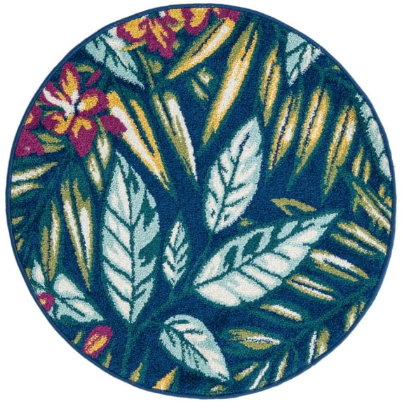 Rugs.com Bloom Collection Rug – 3 Ft Round Navy Blue Medium-Pile Rug Perfect For Kitchens, Dining Rooms