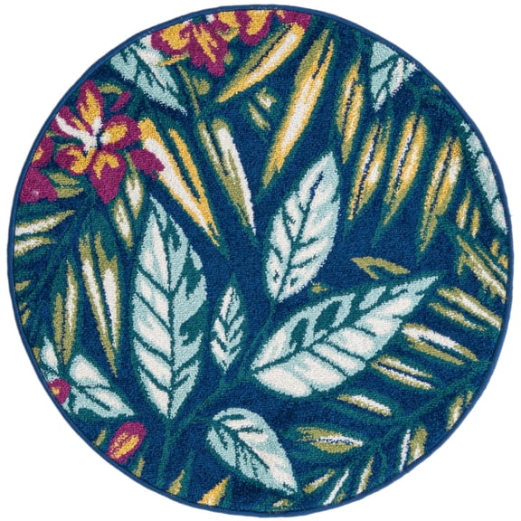 Rugs.com Bloom Collection Rug – 3 Ft Round Navy Blue Medium-Pile Rug Perfect For Kitchens, Dining Rooms
