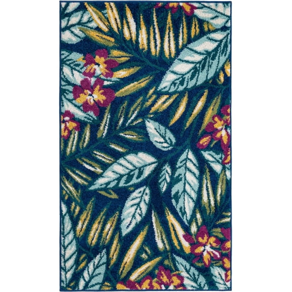 Rugs.com Bloom Collection Rug – 3' x 5' Navy Blue Medium-Pile Rug Perfect For Entryways, Kitchens, Breakfast Nooks, Accent Pieces