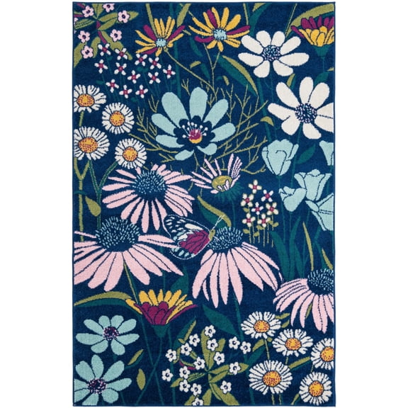 Rugs.com Bloom Collection Rug – 5' x 8' Navy Blue Medium-Pile Rug Perfect For Bedrooms, Dining Rooms, Living Rooms