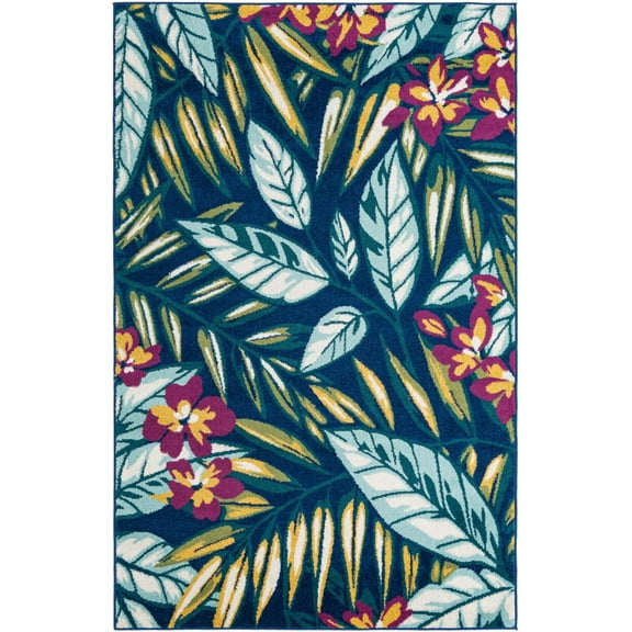 Rugs.com Bloom Collection Rug – 5' x 8' Navy Blue Medium-Pile Rug Perfect For Bedrooms, Dining Rooms, Living Rooms