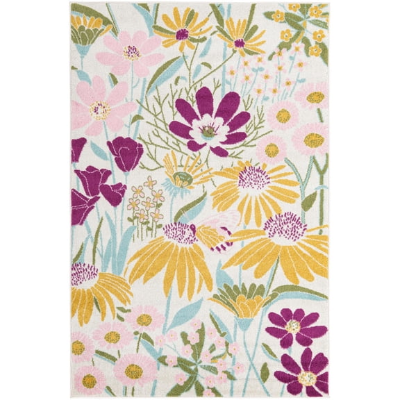 Rugs.com Bloom Collection Rug – 5' x 8' White Medium-Pile Rug Perfect For Bedrooms, Dining Rooms, Living Rooms