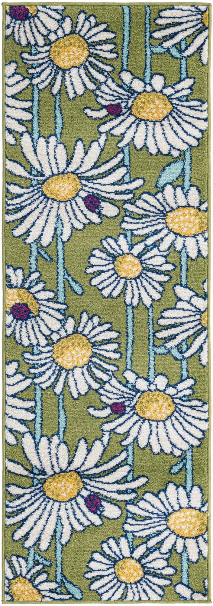 Rugs.com Bloom Collection Rug – 6 Ft Runner Green Medium-Pile Rug ...