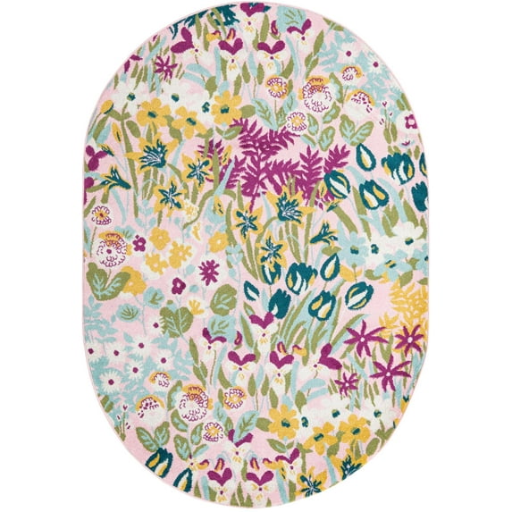 Rugs.com Bloom Collection Rug – 6' x 9' Oval Pink Medium-Pile Rug Perfect For Living Rooms, Large Dining Rooms, Open Floorplans